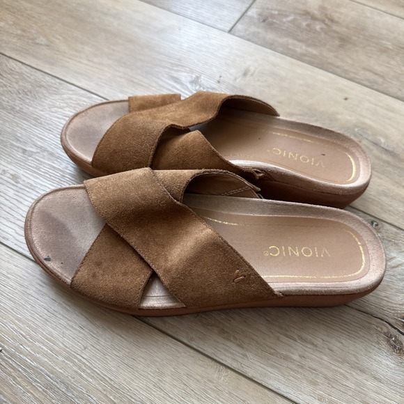 Vionic Shoes - Vionic Womens Hayden Slide Sandals 8.5M Brown Toffee Suede Straps Platform